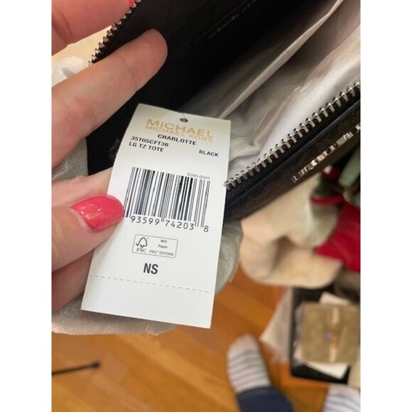 NWT Michael Kors Charlotte Black Leather Tote - Silver Hardware - Picture 10 of 12